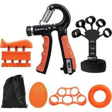 Ejercitador de mano 6 en 1 Fortalecedor de dedos y agarre con pelota, Hand gripper Finger exerciser Ejercicio de antebrazo Entrenador de fuerza para deportes de palma y antebrazos y dedos - Naranja - Ver 7