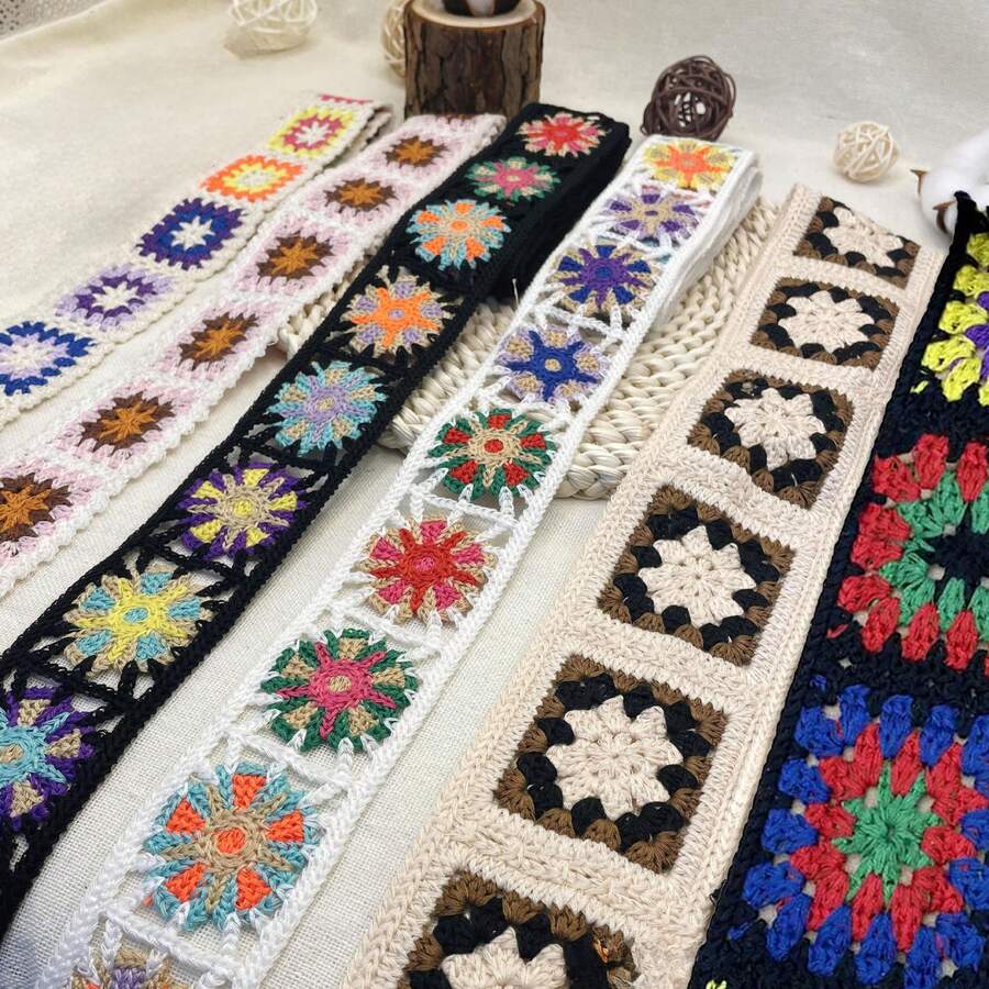 Dây viền móc kiểu Boho dài 1/2/4/10 thước - Họa tiết hoa rực rỡ, cuộn 72 inch, dùng cho quần áo, túi xách, giày dép, đồ thủ công và các dự án DIY, tuyệt vời cho may vá, thêu thùa và phụ kiện du lịch, móc len - Nhiều màu - Xem 1