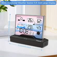 Termómetro inalámbrico Geevon para interiores/exteriores con pantalla a color - Temperatura digital, calendarios, presión barométrica y pronóstico del tiempo, funciona con batería, monitor de temperatura interior | Diseño de termómetro moderno | Body de plástico resistente, estación meteorológica