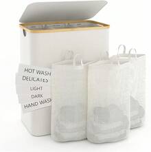 175L Cesta para Ropa Plegable con 3 Compartimentos, ultifunción Cestos para Lavandería Organizadores de Ropa Sucia Clasificador de Cestas con Asas, para Dormitorio, Cuarto de Baño(Negro) - blanco - Ver 2