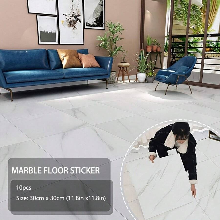 Waterproof Vinyl 10/20pcs Self-Adhesive SXP Marble Floor Tiles - 11.81"X11.81" Easy Peel & Stick Installation For Living Room, Bedroom, Balcony, Office Decor, Bathroom Floor Tiles
