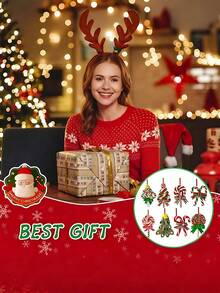 16Pcs Christmas Wooden Lollipop Ornaments, Colorful Mini Candy Cane Hanging Ornaments Polymer Clay Peppermint Pendants For Xmas Tree Party Home Decorations