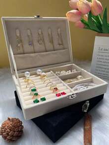 1 pièce Boîte à bijoux en velours verrouillable, boîte de rangement de bijoux de luxe verrouillable, boîte de rangement pour la salle de bain, boîte de rangement pour bijoux pour colliers, boucles d'oreilles, bracelets, bagues, style français élégant, boîte à bijoux anti-oxydation pour bracelet, boucle d'oreille, collier, boîte de rangement multi-compartiments multi-couches pour bague, bracelet, pendentif, cadeau de Noël, cadeau de la Saint-Valentin, cadeau de rentrée scolaire