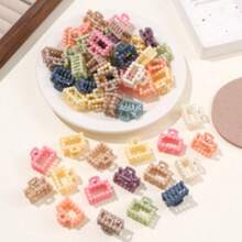 10pcs Random Mixed Color Cute Beaded Hair Clips, Morandi Square Pearl Small Clips, Elegant Matte Finish Hair Clips For Bangs, Everyday Casual Wear Fall Hair Accessories Elegant Claw Clips Winter Hair Claws Fashion Hair Clutch - Multicolor - View 2