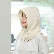 1pc Women's Winter Warm Scarf & Knitted Hat Set With Earflaps - White - View 9