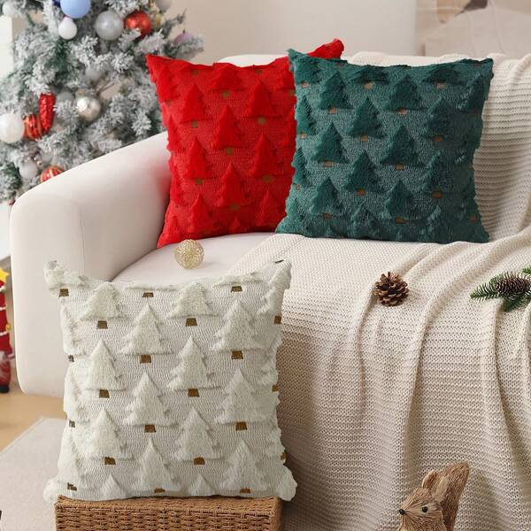 Conjunto de 1/2 capas de almofada natalinas em cores sólidas - Tecido jacquard de camurça macia, fechamento com zíper, verde, vermelho e branco. Perfeitas para uma decoração de inverno aconchegante para sofá e quarto, estilo casa de campo, decoração de Natal, almofadas decorativas, capas para decoração de inverno para sofá, sala de estar, decoração de Natal, árvore de Natal, festa, decoração de casa.