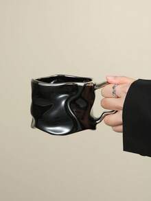 1pc Handmade Silver-Plated Ceramic Wavy Mug, Suitable For Home, Office, And Cafe Use