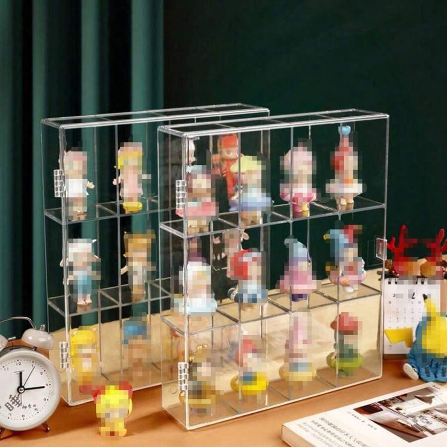 1个透明储物展示盒，12个透明储物架，手工装饰人物展示盒，模型娃娃收纳盒，家庭客厅办公室装饰，情人节新年复活节派对装饰 - 無色 - 查看 1