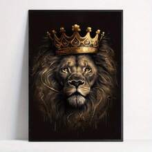 Lion King With Crown Canvas Poster, Animal Print Wall Art Decor For Living Room, Bedroom, Home Office - Frameless Modern Art Deco Style, Indoor Use, Ink Medium, Portrait Orientation - Multicolor - View 1