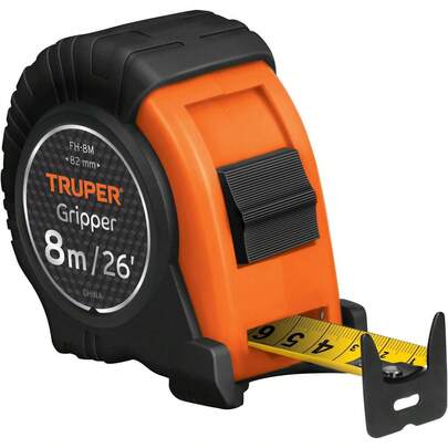 Truper FH-8M, Flexómetro Gripper, contra impacto, 8 m, cinta 25 mm