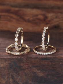 1 Set Of Gold & Emerald Green Zirconia Braided Rings, 4pcs/Set, Elegant Jewelry Suitable For Formal Events And Parties - Yellow Gold - View 2