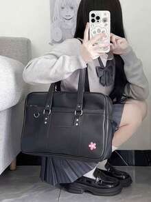 Japanese JK Style PU Backpack, Large Capacity Shoulder Crossbody Bag, Commuter Bag - Black - View 4