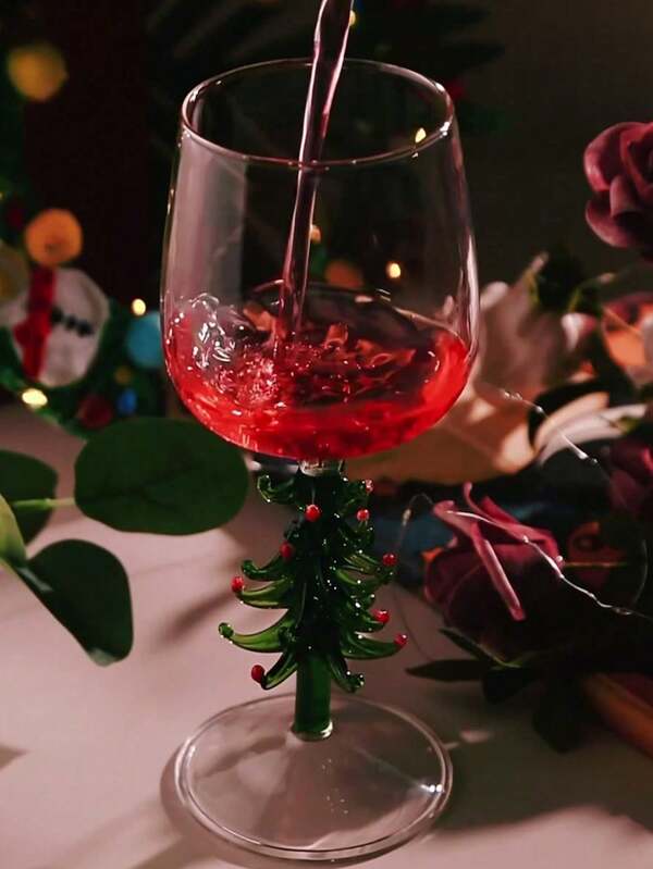 1 pezzo Bicchiere da vino con stelo a forma di albero di Natale creativo, stile coreano Ins, bicchiere da regalo dalla forma unica