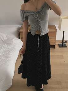 2025 New Design Polka Dot Print Casual Commuter Skirt For Women - Black - View 4
