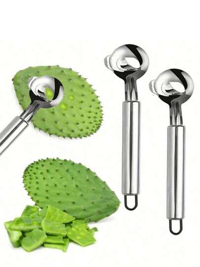 1/2pcs Cactus Peeler Spoon, Stainless Steel Cuchara Pelador De Nopales Multifunctional Cactus Peeling Knife Tool Sliced Chinese Noodle Cutter For Cooking Kitchen Gadgets
