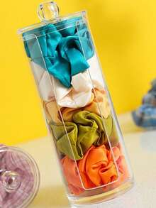 Clear Plastic Vanity Makeup & Bathroom Storage Organizer - Q-Tip Holder, Round Pad Dispenser, Floss Pick Container, Stackable Jars For Bathroom, Dressing Table, And Dorm Organization (Transparent)1pc