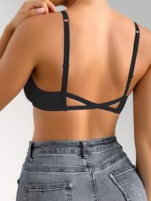 Versatile Solid Color Simple Front Closure Bra For Small Bust Women, Comfortable Wireless Lift & Enhance - Black - View 2
