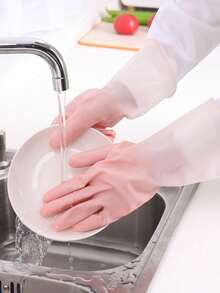 1 paire de gants en latex imperméables à changement de couleur graduel pour femmes, pour la lessive, les travaux ménagers, le nettoyage et la vaisselle. Type fin et antidérapant.