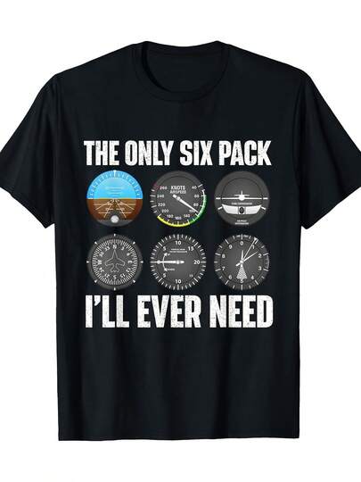 Herren Aviation Lustiges Piloten T-Shirt – "Das Einzige Sixpack, Das Ich Je Brauche" Crewneck Shirt – 220g Baumwolle Mit Flugzeugmesser – Geschenk Für Piloten, Stewardessen & Flugzeughasser – Schwarz, Fliegergeschenke, Casual Pilotenbekleidung, Rundhals-Ausführung, Langlebiger Baumstoff, Atmungsaktives Material, Airline-Crew-Outfit
