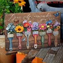 2D Flat Metal Tin Sign Christian Wall Art - 'Dear Self, Remember You Are...' - Bible Verse Paintbrush Floral Sign, 7.8 X 11.8 Inch Vintage Metal Decor For Home, Office, Or Church - Faith-Based Gift For Women, 2D Flat - 1PC - 查看 2