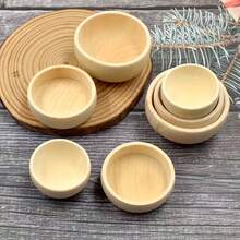 5-Piece Unfinished Wooden Bowls 57X30Mm- DIY Craft Mini Round Bowls For Painting, Home Decoration, Kitchen Condiments, Salads, Nuts, Dips, Spices, Candies-Portable Tableware Set Wooden Mini Round Bowls Handicrafts, Small Unpainted Wooden Bowls, Home Decor, Creative Painting, Home Mini Decoration