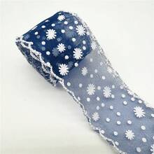 1 件 3 码 38 毫米蕾丝边印花雪花欧根纱丝带，适用于手工蝴蝶结工艺婚礼圣诞装饰 DIY 卡片礼品包装
