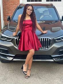 Spaghetti Strap Homecoming Dresses For Teens 2025 Satin Short Junior Prom Dresses With Pockets - Vàng - Xem 2