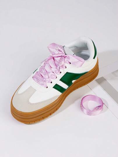 1双120厘米扁平缎面鞋带 - 彩色波点丝绸鞋带，宽鞋带，适用于运动鞋、滑板鞋、靴子、休闲鞋