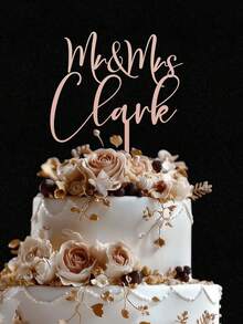 1/3/5 piezas Decoración para pastel de boda, Decoración personalizada para pastel, Decoración rústica para pastel de boda, Decoración personalizada Sr. y Sra. para pastel, Decoración para pastel de boda, Boda dorada, Diseño elegante - Multicolor - Ver 2