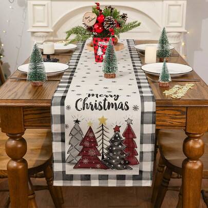 Mantel navideño, mantel decorativo con estampado de cuadros escoceses de árbol de Navidad, adecuado para la decoración de mesa de comedor de temporada de invierno, interior y exterior