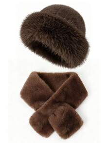 1/2件套保暖毛绒渔夫帽围巾套装，柔软时尚的针织帽和围脖组合，送给家人和朋友的绝佳礼物，秋冬季保暖头饰，情人节礼物 - 彩色 - 查看 13