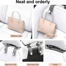 Ganchos para reposacabezas de coche, paquete de 2 ganchos de piel de microfibra para asientos traseros para monederos y bolsas, accesorios universales para organizador de coche negro - 2 piezas + gris - Ver 5