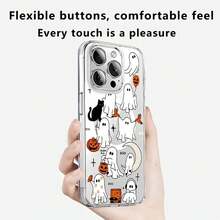 Funda transparente para móvil estilo Halloween con anillo magnético, compatible con phone 16, 15 Pro, 14 Pro, 13 Plus y 12. Funda transparente para móvil con diseño de calabaza y estampado negro, resistente a golpes y caídas, no se amarillea. Diseño festivo y espeluznante. Ideal para compras navideñas y usuarios. - transparente - Ver 6