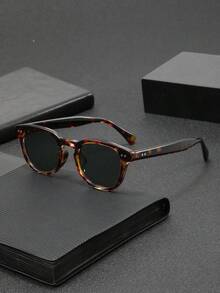 1 Pair Men's Retro Round Studded Fashion Glasses, Fashionable For Outdoor, Cycling, Beach, Party