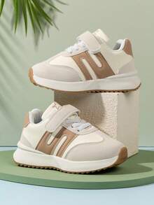 Fashion Kids' Athletic Shoes, Non-Slip And Durable, Soft And Comfortable, Multi-Color Patchwork Design, Hook And Loop Closure For Easy On/Off, Versatile With Various Outfits - Khaki - View 14