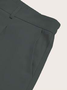 Plus Size High Waist Solid Color Zipper Pocket Draping Straight Leg Casual Pants - Grey - View 4