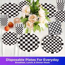 Black And White Checkered Themed 20/40/60/80/100 Disposable Tableware Set, Including 7-Inch Paper Tray, 9-Inch Cardboard, 9-Ounce Cup, Napkins, Suitable For Daily Gatherings, Birthday Parties, Bridal Showers, Baby Showers, Clubs, Weddings, Tea Parties - Multicolor - View 3