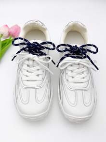 New Lacing Style Colorblock Shoelaces, White Flat Laces + Multi-Color Dotted Woven Shoelaces For Basketball Shoes, Canvas Shoes, Sneakers, Unisex