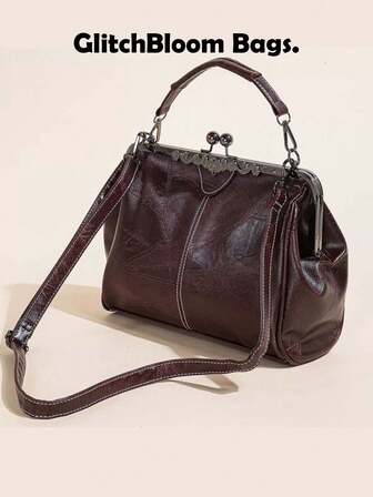 1pc Ladies Soft Retro Leather Large Capacity Kiss Lock Portable Shoulder Crossbody Women Handbag Cell Phone Bag Clutch Bag Purse Party Dinner Bag Casual Versatile Paragraph Birthday Gift Removable Shoulder Strap