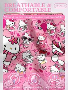 2/3 件 Sanrio Hello Kitty 床上用品套装，可爱卡通印花床上用品，床垫保护套，床裙，床单，舒适家纺，透气抗起球床垫套，家居装饰，适合所有床尺寸 - 单人床、双人床、大号床、特大号床、四季皆宜，防尘床罩，可机洗 - 時尚玫紅KT - 查看 4