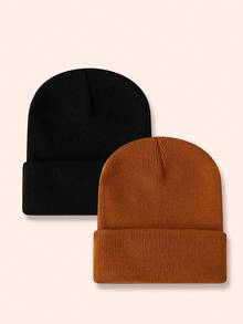 4pcs/Pack Solid Color Minimalist Knit Beanie, Unisex, Suitable For Casual Everyday Wear In Autumn/Winter - Multicolor - View 27