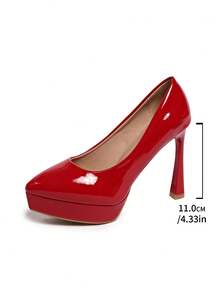 Giày cao gót đế xuồng 12cm, mũi nhọn, gót dày, da bóng gợi cảm, giày cao gót thấp, màu trắng, màu da, 10cm, 13cm, màu đỏ - Đỏ - Xem 8