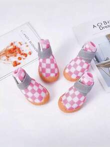 4pcs/Set Pet Outdoor Shoes, Cat Shoes, Dog Shoes For Small Pets, Breathable Shoe Covers For Teddy, Pomeranian, Bichon Frise, Schnauzer To Prevent Dirt And Slip, Stay On Paws - Pink - View 7