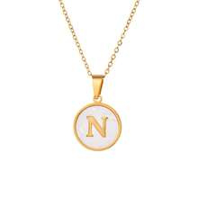 1 件优雅不锈钢字母吊坠项链，26 个字母可选，圆形字母吊坠项链，防水锁骨链，适合女性日常佩戴 - 圓形 - 查看 26