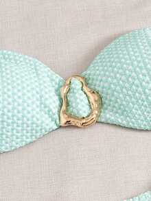 Conjunto de biquíni feminino sexy com amarração nas costas e detalhes metálicos, perfeito para férias de verão. - Azul - Ver 7