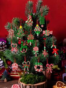 16Pcs Christmas Wooden Lollipop Ornaments, Colorful Mini Candy Cane Hanging Ornaments Polymer Clay Peppermint Pendants For Xmas Tree Party Home Decorations