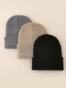 Set de 4 gorros de punto de unicolor, sombreros para niños y niñas, gorros calientitos para bebés para usar en exteriores, otoño/invierno - Multicolor - Ver 42
