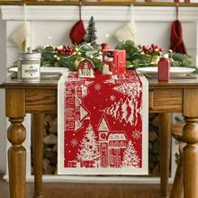 1pc Red Fir Wood Snowflake Silhouette Christmas Table Runner, Seasonal Christmas Kitchen Dining Table Decor, Home Party Decoration, Size: 13x35/13x47/13x72/13x90/13x108 Inches
