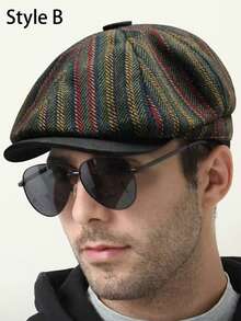 2 Styles Retro Stripe Octagonal Hat Newsboy Caps Women Painter's Hat Men's Forward Hats - Fashion - View 10