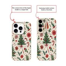 1 pieza Funda de teléfono con patrón de árbol de Navidad, bastón de caramelo y rama de bayas de material TPU compatible con iPhone - Blanco - Ver 7